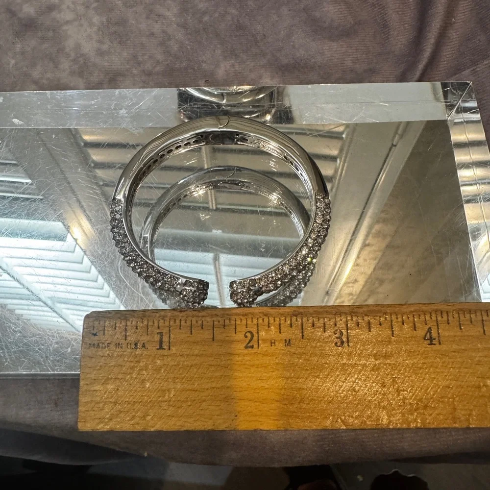 Joan Boyce Hinged Elegant Silver‎ Crystal Bangle Bracelet